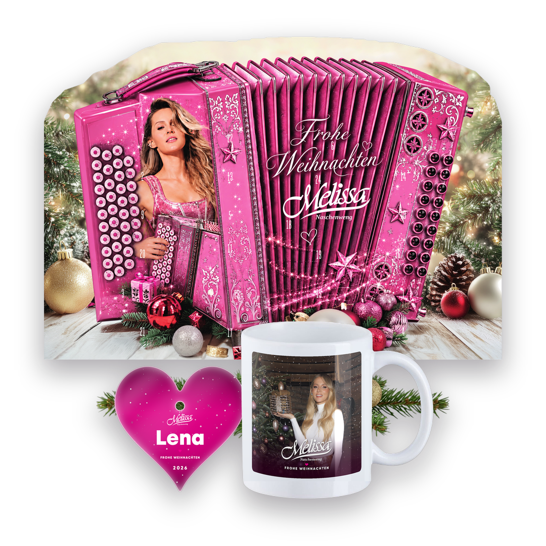 Rosa Advent - Weihnachts-Set: Adventskalender, Häferl und dein Herz mit Namen