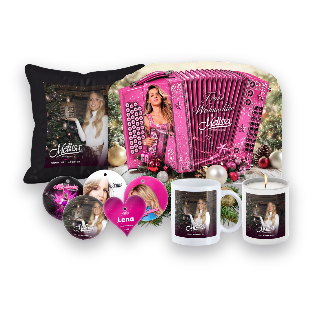 Rosa Bescherung - Weihnachts-Set: Adventskalender, Häferl, Kerze, Polster und alle fünf Anhänger
