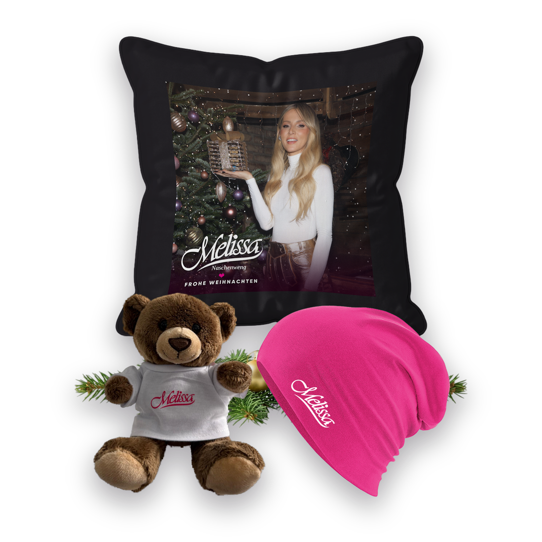 Rosa Kuschelzeit - Geschenkset, Teddybär Dunkel, Beanie Pink