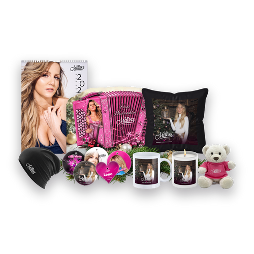 Alles in Rosa - Weihnachts-Set, Teddybär Hell, Beanie Schwarz